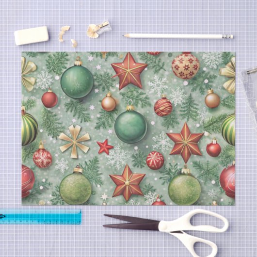 ROTE & GRÜNE WEIHNACHTSKUGELN STERNE SCHNEEFLOCKEN SEIDENPAPIER (Handwerk)
