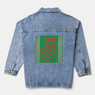 Rote Grüne Weihnachtsstrumpf auf Grün Jeansjacke