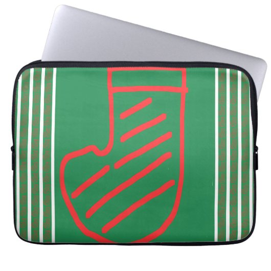 Rote Grüne Weihnachtsstrumpf auf Grün Laptopschutzhülle (Vorderseite)
