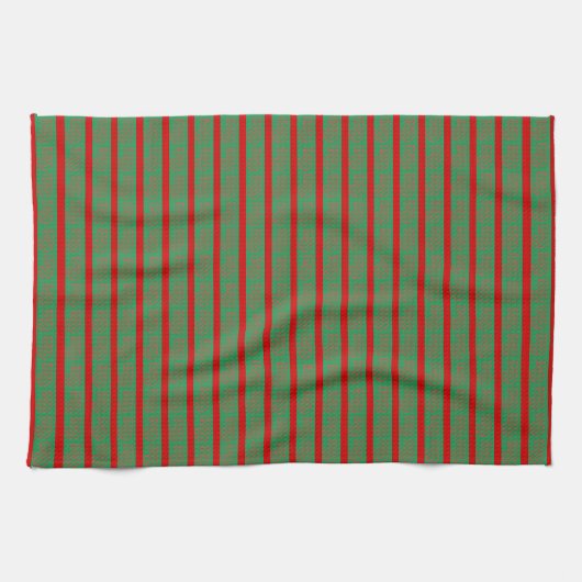 Rote Grüne Weihnachtsstrumpf auf Grün Rot Geschirrtuch (Horizontal)