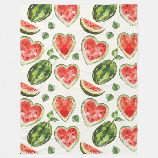 Rote Grüne Weiße Wassermelonen Herzen Fleecedecke (Vorderseite)