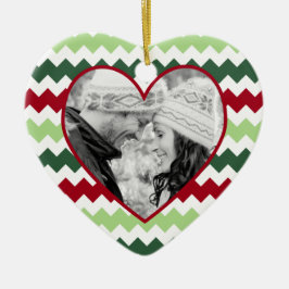 Rote grüne Zickzack Herz-Foto-Weihnachtsverzierung Keramik Ornament