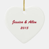 Rote grüne Zickzack Herz-Foto-Weihnachtsverzierung Keramik Ornament (Hinten)