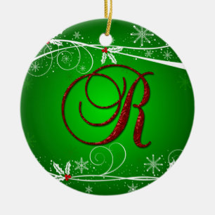 Rote Grüntöne Holly Initial R Weihnachtsdekorati Keramik Ornament