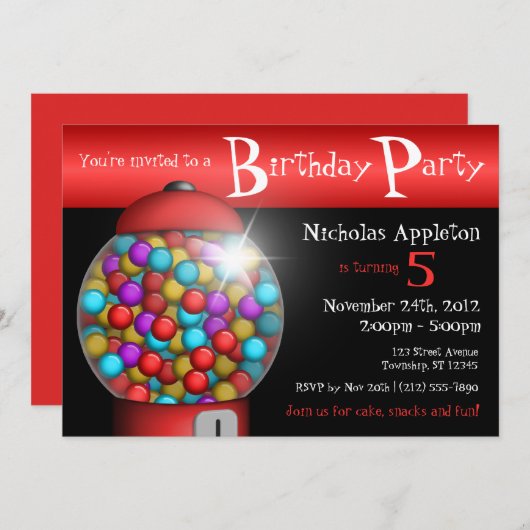 Rote Gumball-Maschine zum Geburtstag Einladung (Vorne/Hinten)