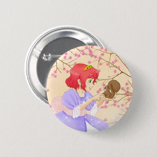 Rote Haar Prinzessin und Eichhörnchenknopf Button (Vorne & Hinten)