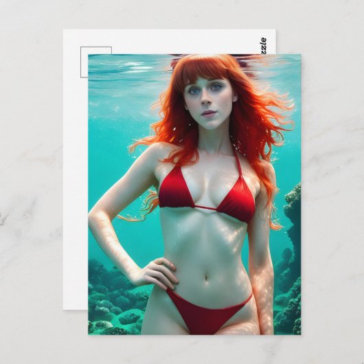 Rote Haare Frau in einem Bikini Unterwasser Postka Postkarte (Vorne/Hinten)