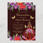 Rote Haare Frau in mexikanischem Blumenkleid Quinc Einladung (Vorne/Hinten)