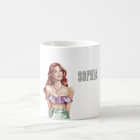 Rote Haare Frau Lila Oberteil Kaffeetasse (Mittel)