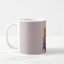 Rote Haare Frau Lila Spitzenbluse Sonnenbrille Kaffeetasse