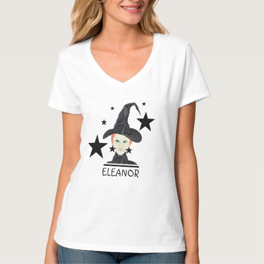 Rote Haare Grüne mit Augen Hexe mit schwarzen Ster T-Shirt (Vorderseite)