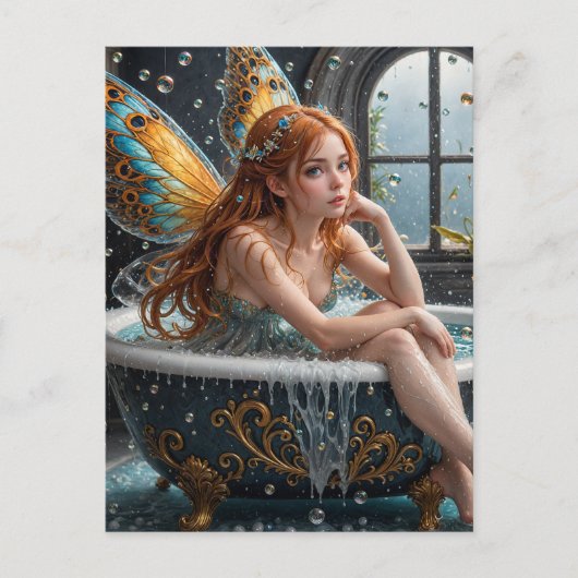 Rote Haare in einer Blase Bad Postkarte (Vorderseite)