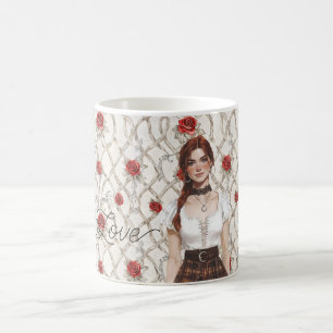 Rote Haare Weibliche Rosen Falsches Holz Blumige L Kaffeetasse