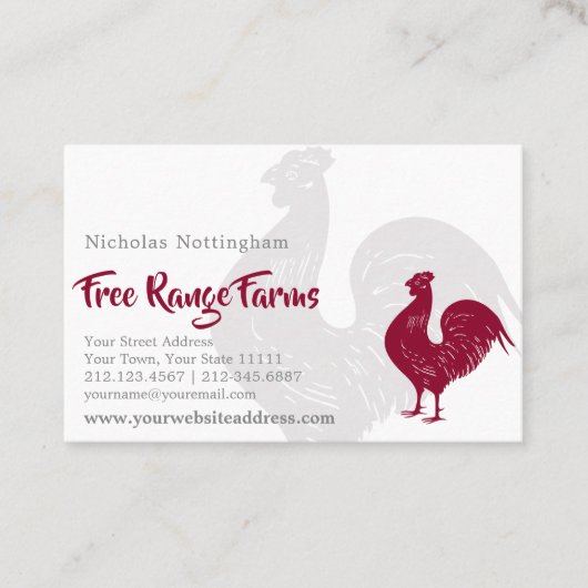 Rote Hahn-Geflügelfarm oder Restaurant Visitenkarte (Vorderseite)