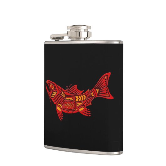 Rote Haida-Geist-Fische auf Schwarzem Flachmann (Links)