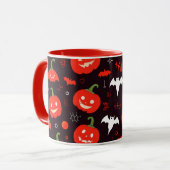 Rote Halloween Tasse mit Spooky Geistern und Kürpe (Vorderseite Links)