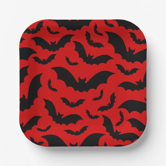 rote Halloween-Vampirfledermäuse gothisch Pappteller (Vorderseite)