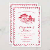 Rote Hand Drawn Funky Weingarten Hochzeit Einladung (Vorne/Hinten)