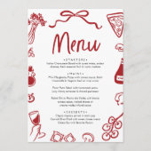 Rote Hand Drawn Italienische Pizza Pasta Wein Menükarte (Vorderseite)