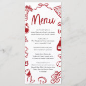 Rote Hand Drawn Italienische Pizza Pasta Wein Menükarte (Vorderseite)