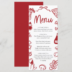 Rote Hand Drawn Italienische Pizza Pasta Wein Menükarte