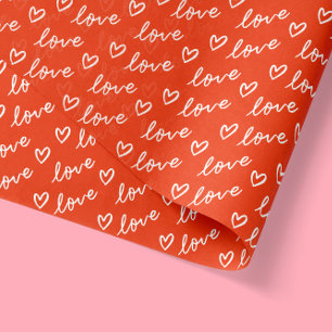 Rote Hand gezeichnete Herzen mit Liebe, die Doodle Seidenpapier