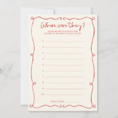 Rote Hand gezogen Wo waren sie Brautparty-Karte Einladung (Vorderseite)