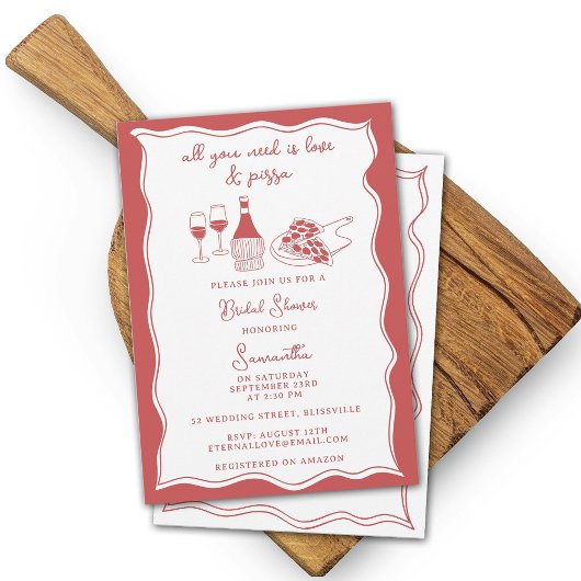 Rote Hand Italienische Pizza Brautparty Einladung