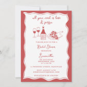 Rote Hand Italienische Pizza Brautparty Einladung (Vorderseite)