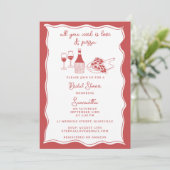 Rote Hand Italienische Pizza Brautparty Einladung (Stehend Vorderseite)