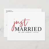 Rote handgeschriebene Typografie Moderne Just Marr Ankündigungspostkarte (Vorne/Hinten)