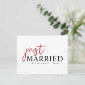 Rote handgeschriebene Typografie Moderne Just Marr Ankündigungspostkarte (Stehend Vorderseite)