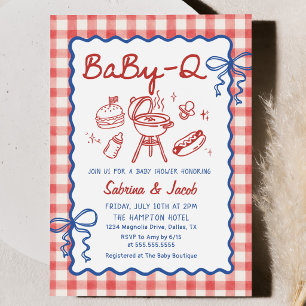 Rote handgezeichnete BaBy-Q-Baby-Party-Einladung Einladung