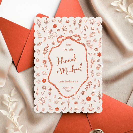 Rote handgezeichnete Blumen handgeschriebene Frühl Save The Date