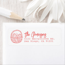 Rote handgezeichnete Erdbeerkorb-Rücksendeadresse