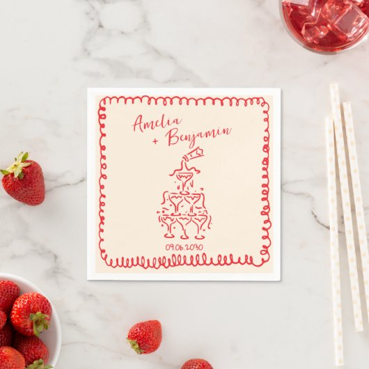 rote handgezeichnete Herz whimsical Hochzeit Serviette (Beispiel)
