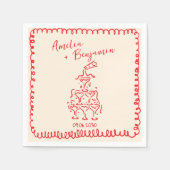rote handgezeichnete Herz whimsical Hochzeit Serviette (Vorderseite)