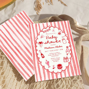 rote handgezeichnete Streifen Baby Shower Einladun Einladung