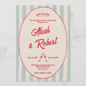 Rote Handschrift Blaue Streifen Retro Save-the-Dat Einladung (Vorderseite)