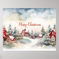 Rote Häuser Grüne Pinienbäume Weihnachtslandschaft
