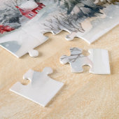 Rote Häuser Grüne Pinienbäume Weihnachtslandschaft Puzzle (Seite)