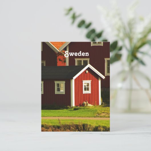 Rote Häuser in Schweden Postkarte (Stehend Vorderseite)