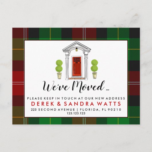 Rote Haustür Änderung der Adresse, die wir verscho Ankündigungspostkarte (Vorderseite)