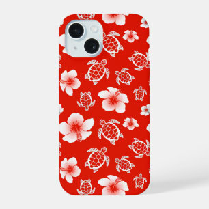Rote hawaiianische Schildkröten und Hibiskus iPhone 15 Hülle