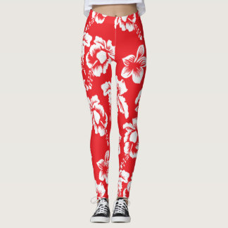 Rote hawaiische Hibiskus-Blumen Leggings