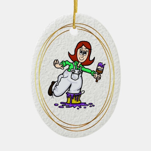 Rote Headed oder Auburn Female House Painter Ornam Keramik Ornament (Vorne)