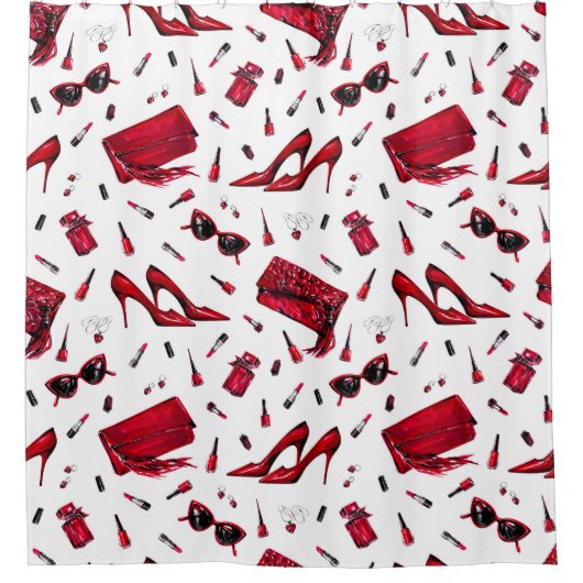 Rote Heelse, Modeaccessoires Muster. Duschvorhang (Vorderseite)