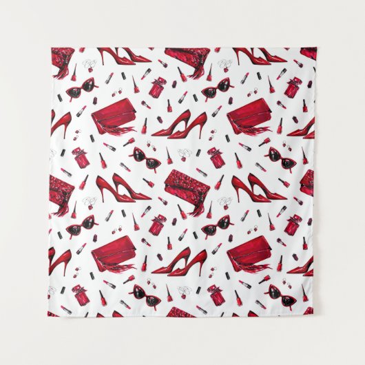 Rote Heelse, Modeaccessoires Muster. Wandteppich (Vorderseite)