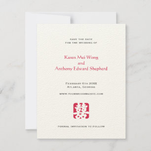 Rote Hei asiatische Hochzeit Save-the-Date-Ankündi Save The Date