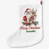 Rote Heilige Beeren | Santa mit Rentieren Großer Weihnachtsstrumpf (Rückseite)